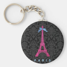 Hot Pink Eiffel Tower in faux glitter Key Chain