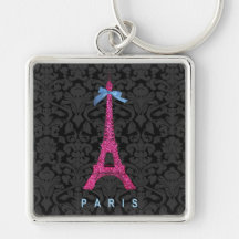 Hot Pink Eiffel Tower in faux glitter Key Chain