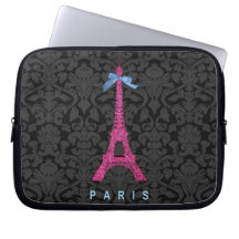 Hot Pink Eiffel Tower in faux glitter Computer Sleeves