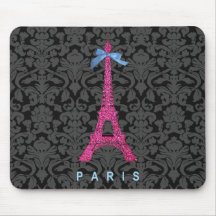 Hot Pink Eiffel Tower in faux glitter Mousemats