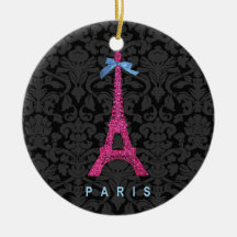 Hot Pink Eiffel Tower in faux glitter Christmas Tree Ornament