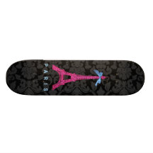Hot Pink Eiffel Tower in faux glitter Custom Skate Board