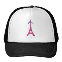 Hot Pink Eiffel Tower in faux glitter Trucker Hats