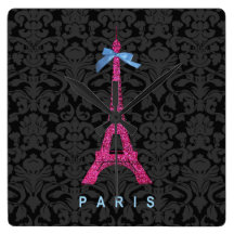 Hot Pink Eiffel Tower in faux glitter Wall Clocks