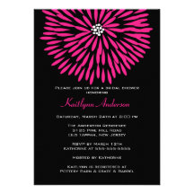 Hot Pink Flower on Black Bridal Shower Invitation