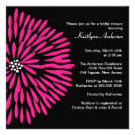 Hot Pink Flower on Black Bridal Shower Invitation