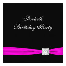 Hot Pink Fuchsia Womans 40th Birthday Party Announcements