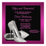 Hot Pink Glitter High Heels Womans 50th Birthday Personalized Announcement