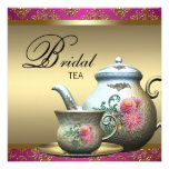 Hot Pink Gold Damask Tea Cup Bridal Shower Personalised Invitations