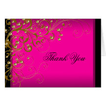 Hot Pink Gold Thank You Cards