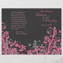 Hot Pink & Grey Abstract Floral Wedding Program Flyer