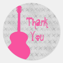 Hot Pink Guitar Grunge Thank You Stickers