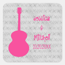 Hot Pink Guitar Grunge Wedding Stickers