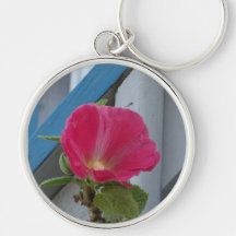 Hot Pink Hollyhock Keychain