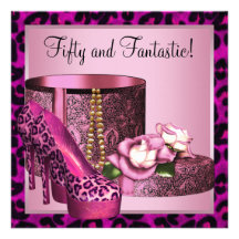 Hot Pink Leopard 50th Birthday Party Personalised Announcement