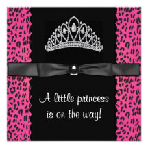 Hot Pink Leopard Princess Baby Girl Baby Shower Custom Invitations