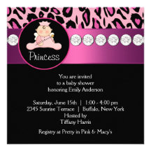 Hot Pink Leopard Princess Girl Baby Shower Invites
