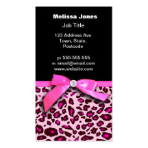 Hot pink leopard print ribbon bow graphic business card templates