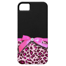 Hot pink leopard print ribbon bow graphic iPhone 5 cover
