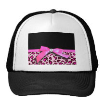 Hot pink leopard print ribbon bow graphic trucker hats