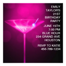 Hot Pink Martini Womans Hot Pink 21st Birthday Custom Announcement