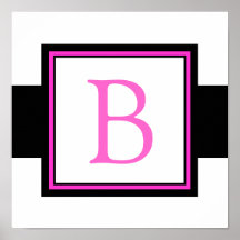 Hot Pink Monogram Initial Girl's Room Decor Posters