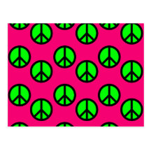 Hot Pink Neon Green Peace Sign Hippie Pattern Post Card