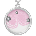 hot pink on pink chic damask pattern custom necklace