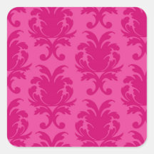 hot pink on pink chic damask pattern square stickers