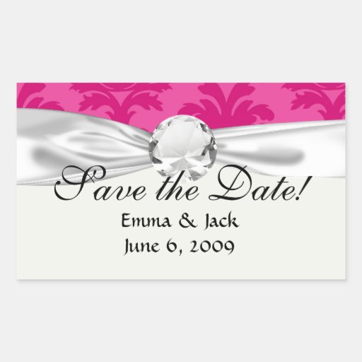 hot pink on pink chic damask pattern rectangular sticker