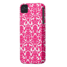 Hot Pink Ornate Floral Damask Pattern iPhone 4 Cases