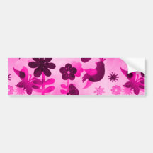 Hot Pink Purple Flowers Birds Butterflies Floral Bumper Stickers