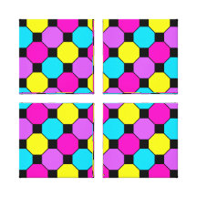 Hot Pink Purple Teal Yellow Black Squares Hexagons Gallery Wrap Canvas
