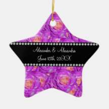 Hot pink roses wedding favors christmas tree ornaments