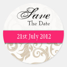 Hot Pink Swirl Save The Date Sticker