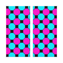 Hot Pink Teal Blue Black Squares Hexagons Pattern Gallery Wrapped Canvas