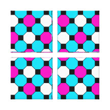 Hot Pink Teal White Black Squares Hexagons Stretched Canvas Print