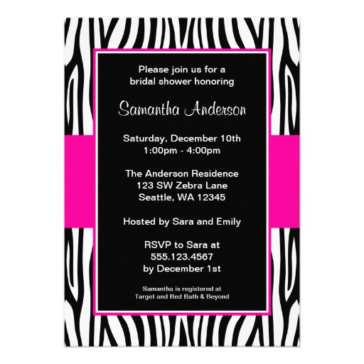 Hot Pink Zebra Bridal Shower Invitation