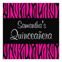 Hot Pink Zebra Modern Quinceanera Invitations