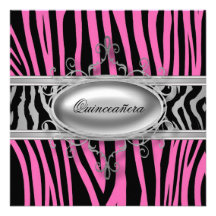 Hot Pink Zebra Quinceanera Invitations
