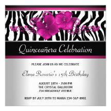 Hot Pink Zebra Quinceanera Invitations
