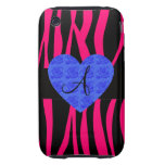 Hot pink zebra stripes monogram blue roses iPhone 3 tough case