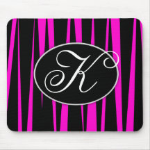 Hot Pink Zebra Stripes Monogrammmed Mouse Pads