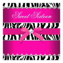 Hot Pink Zebra Sweet 16 Birthday Party Announcement