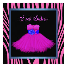 Hot Pink Zebra Sweet Sixteen Birthday Party Invites