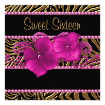 Hot Pink Zebra Sweet Sixteen Birthday Party Invitations