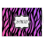 Hot Purple/Pink Zebra Stripes Monogram Card
