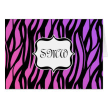 Hot Purple/Pink Zebra Stripes Monogram Card
