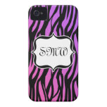 Hot Purple/Pink Zebra Stripes Monogram Case-Mate iPhone 4 Case