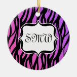 Hot Purple/Pink Zebra Stripes Monogram Ornament